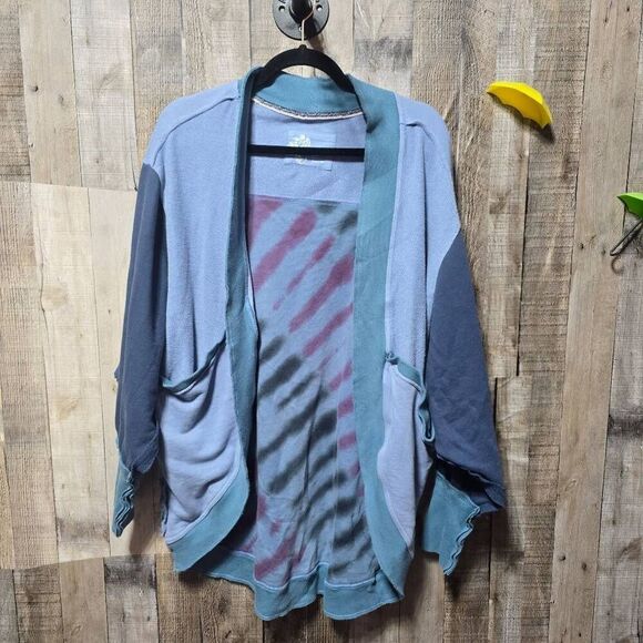 Pilcro Anthropologie Anita Blue Tie Dye French Terry Oversized Cardigan - Picture 2 of 5